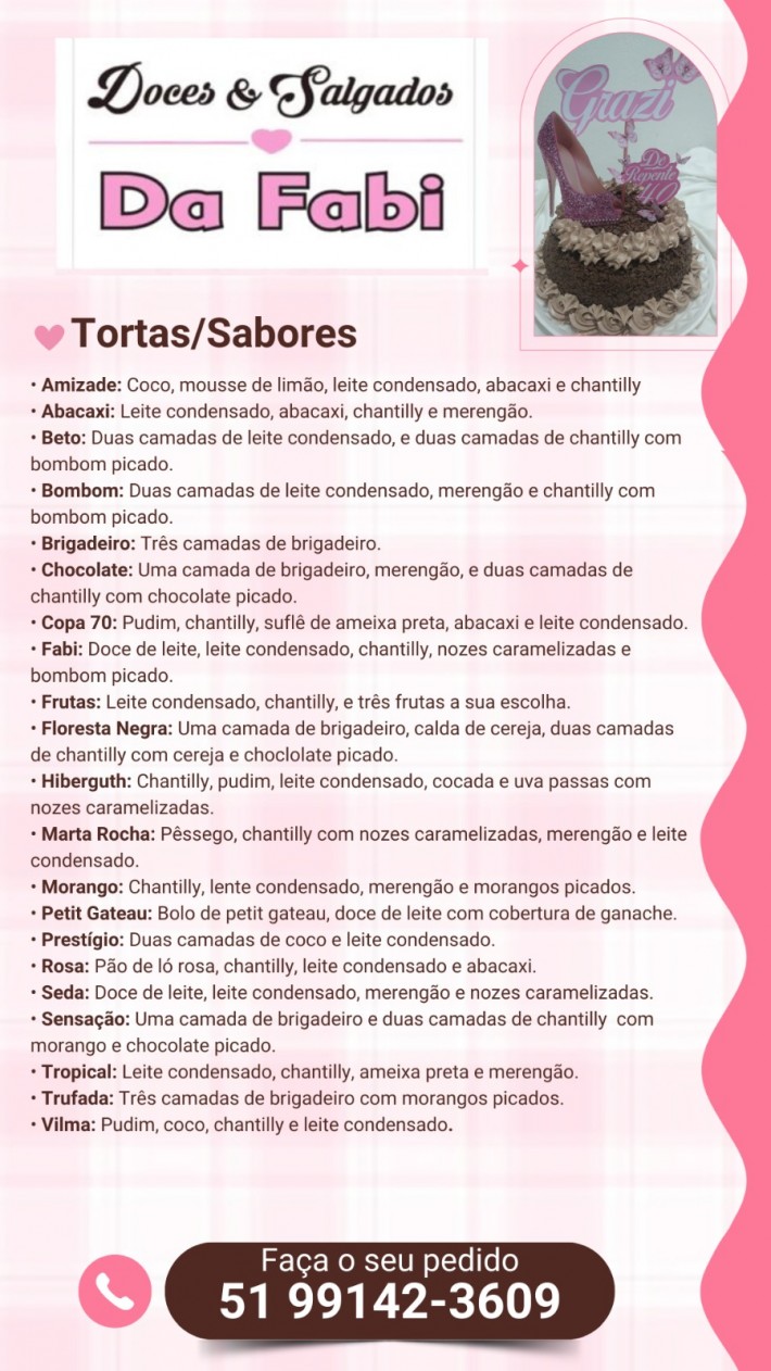 Postagem de Doces e Salgados da Fabi